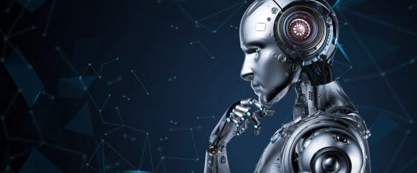 3d rendering ai robot think or computer